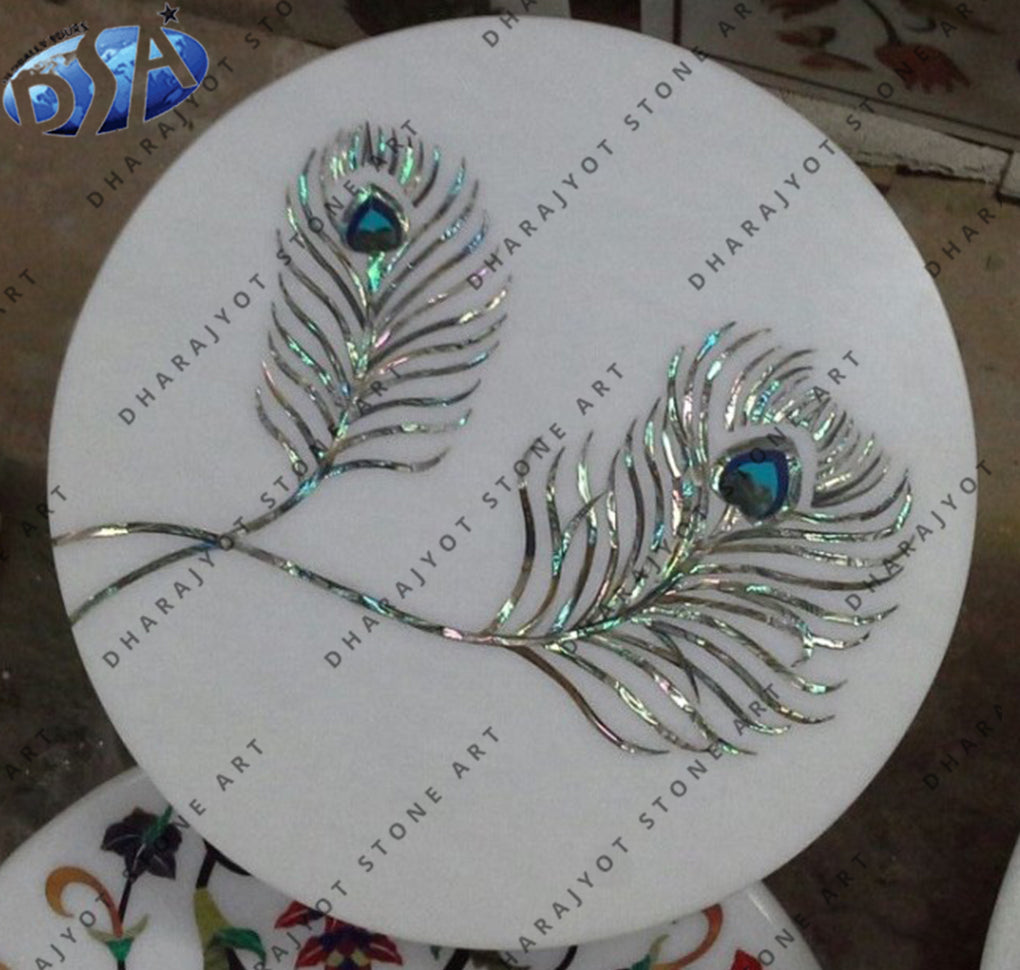 Inlay Home Dècor White Marble Dinner Table Top