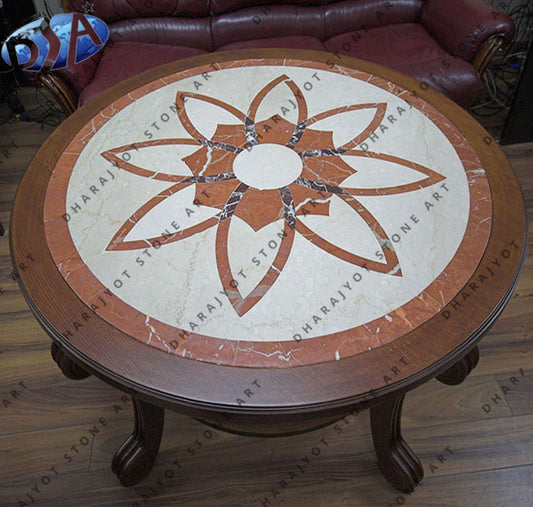 Classical Round Mosaic Luxury Indoor Decoration Marble Table Top