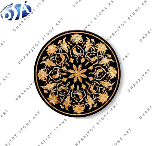 Black Round Marble Inlay Table Top