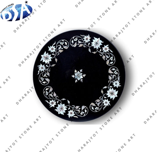 Black Marble Round Inlay Table Top
