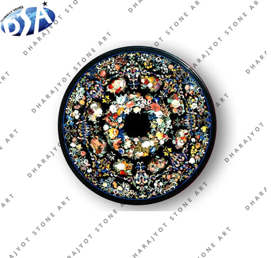 Black Round Marble Inlay Dinning Table Top