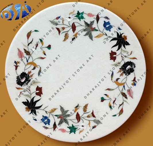 Multicolour Polished Round Marble Inlay Table Top