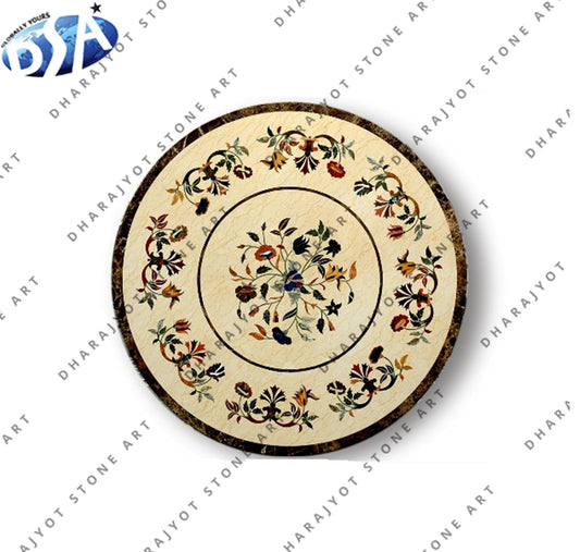 Natural Stone Round Shap Marble Inlay Table Top