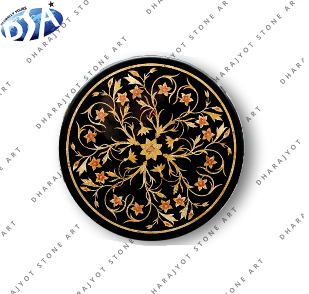 Italian Black Marble Inlay Table Top