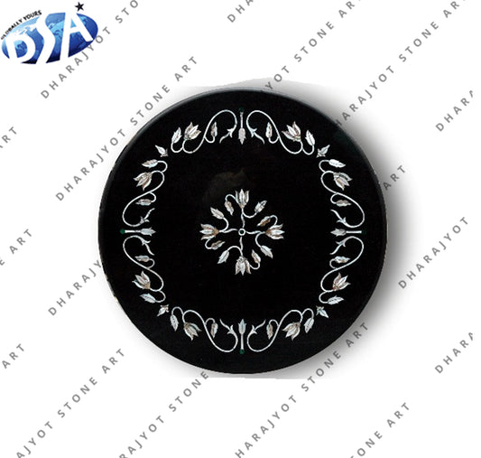 Home Decoration Polished Black Marble Inlay Table Top