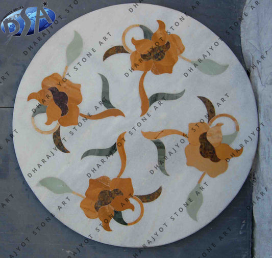 Pure White Marble Inlay Work Table Top