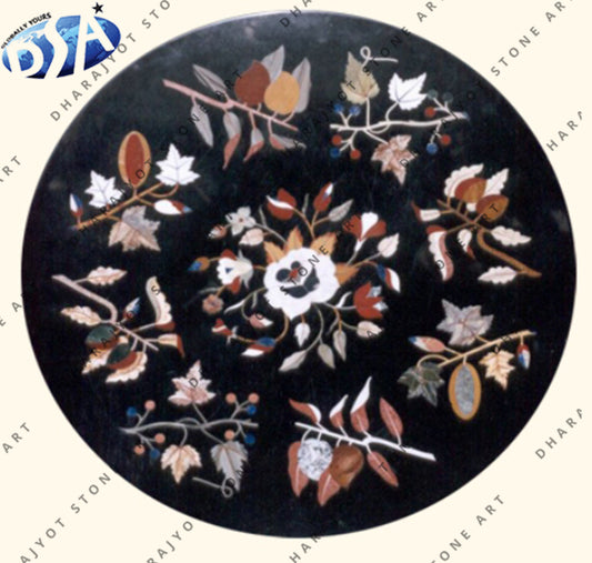 Indoor Decoration Black Marble Classical Design Round Inlay Table Top