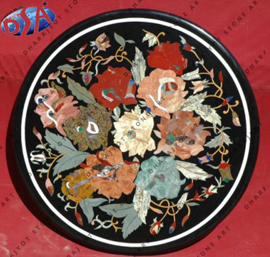 Black Polished Luxury Dining Room Inlay Table Top