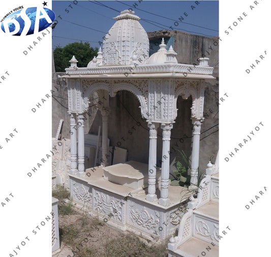 Round Carved 6 Feet Plain Ambaji Marble Home Temple