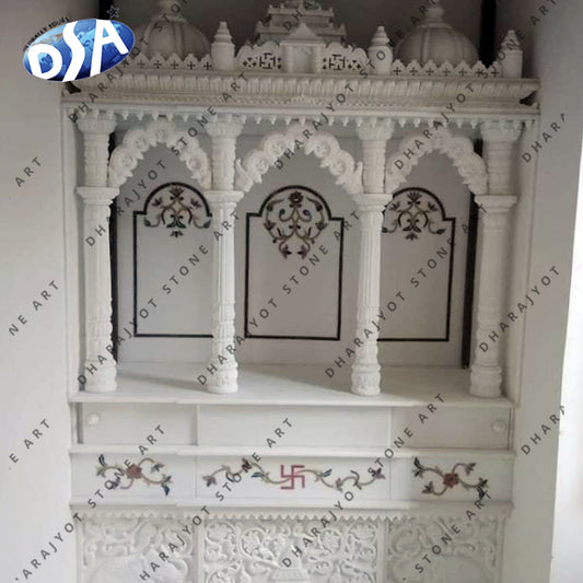 White Marble Hand Carving Inlay Work Temple