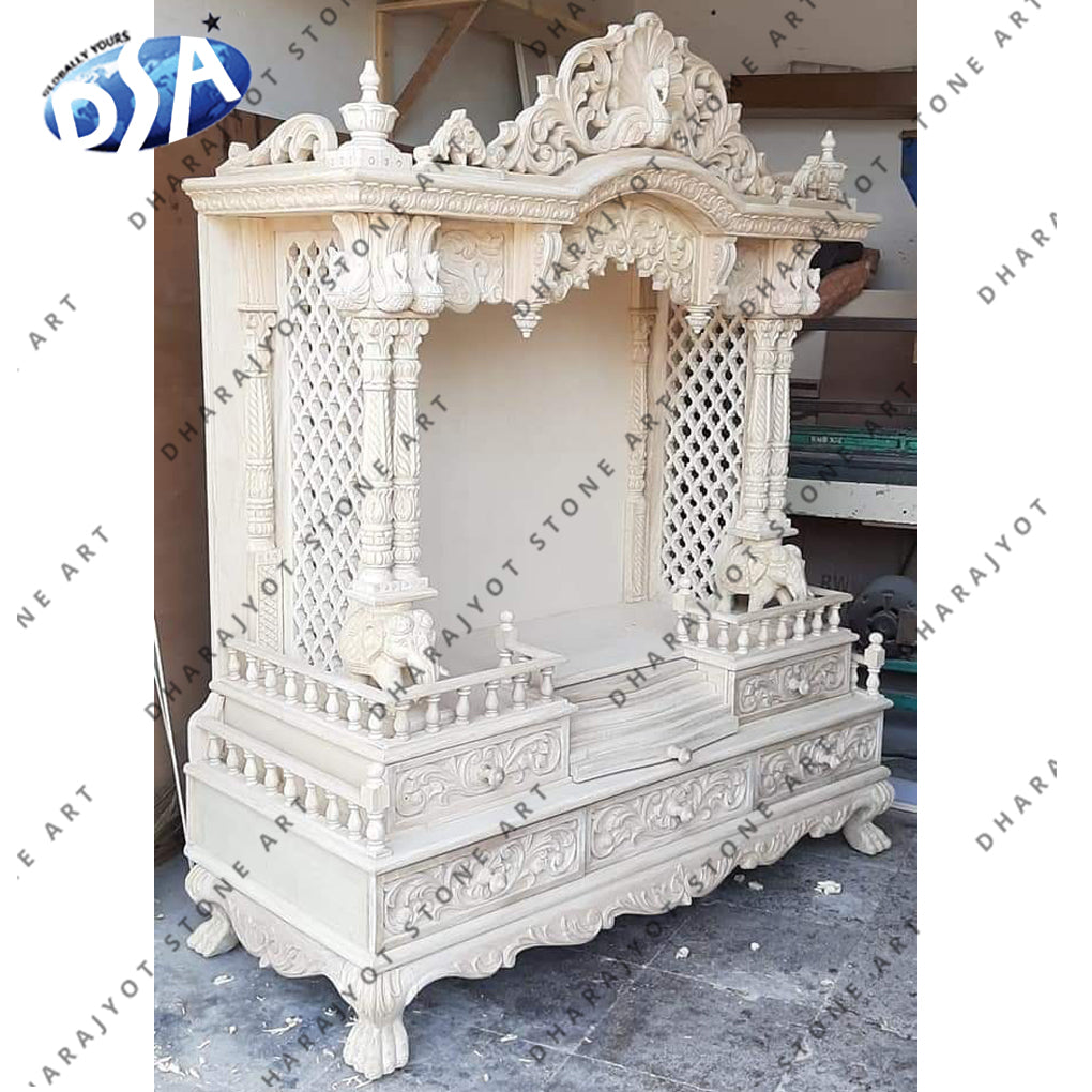 White Marble Hand Carved Antique Design Temple
