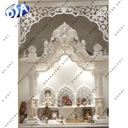 Home Hand Carved Decorative Pure White Marble Temple
