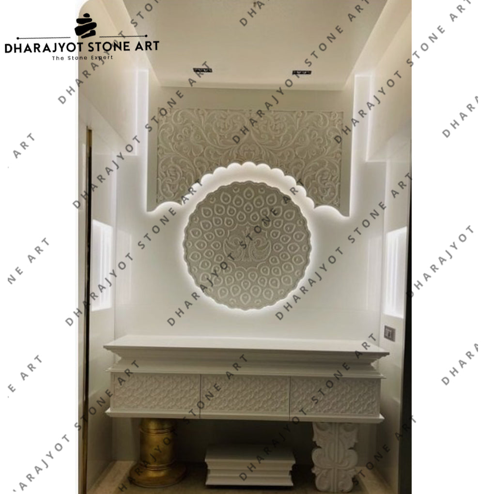 Indoor Use Beige White Hand Carved Marble Temple
