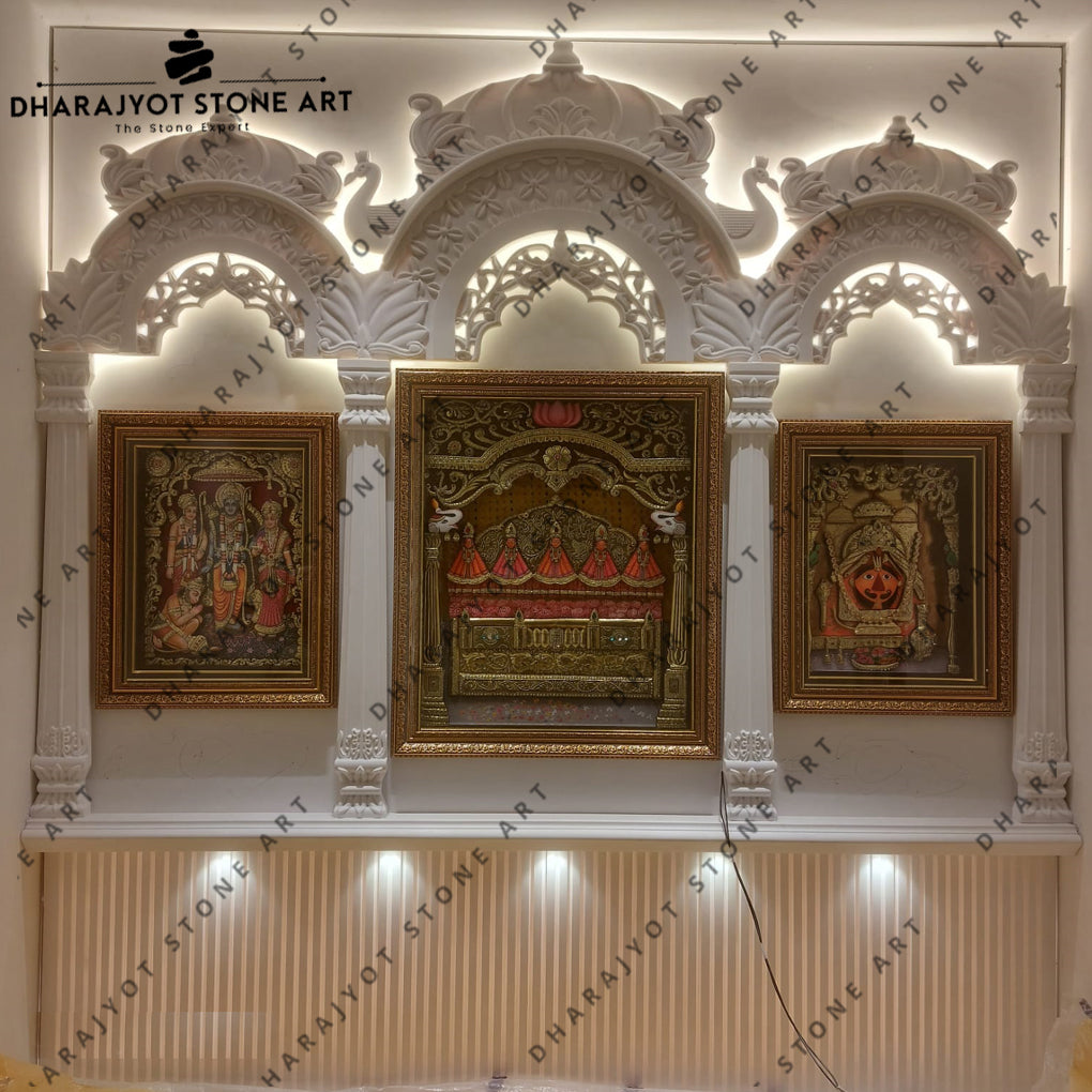 Designer Hand Carving White Marble Stone Pooja Mandir