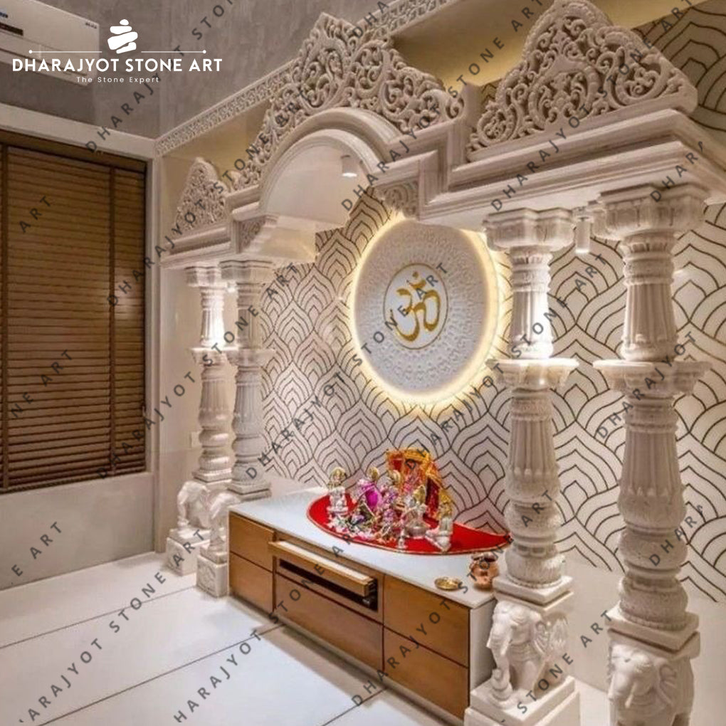 Home Decoration Natural White Marble Mandir