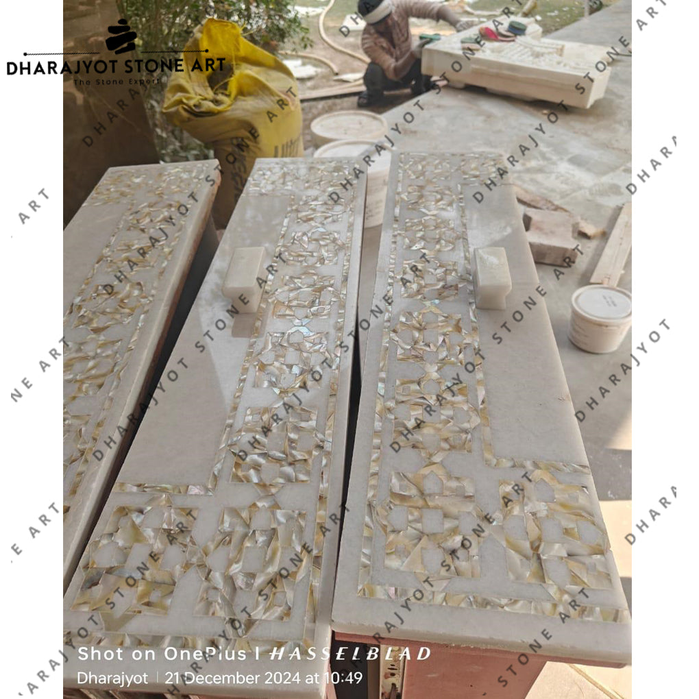 Hand Carved Vietnam White Marble Polish Mandir For Home Designer Temple
