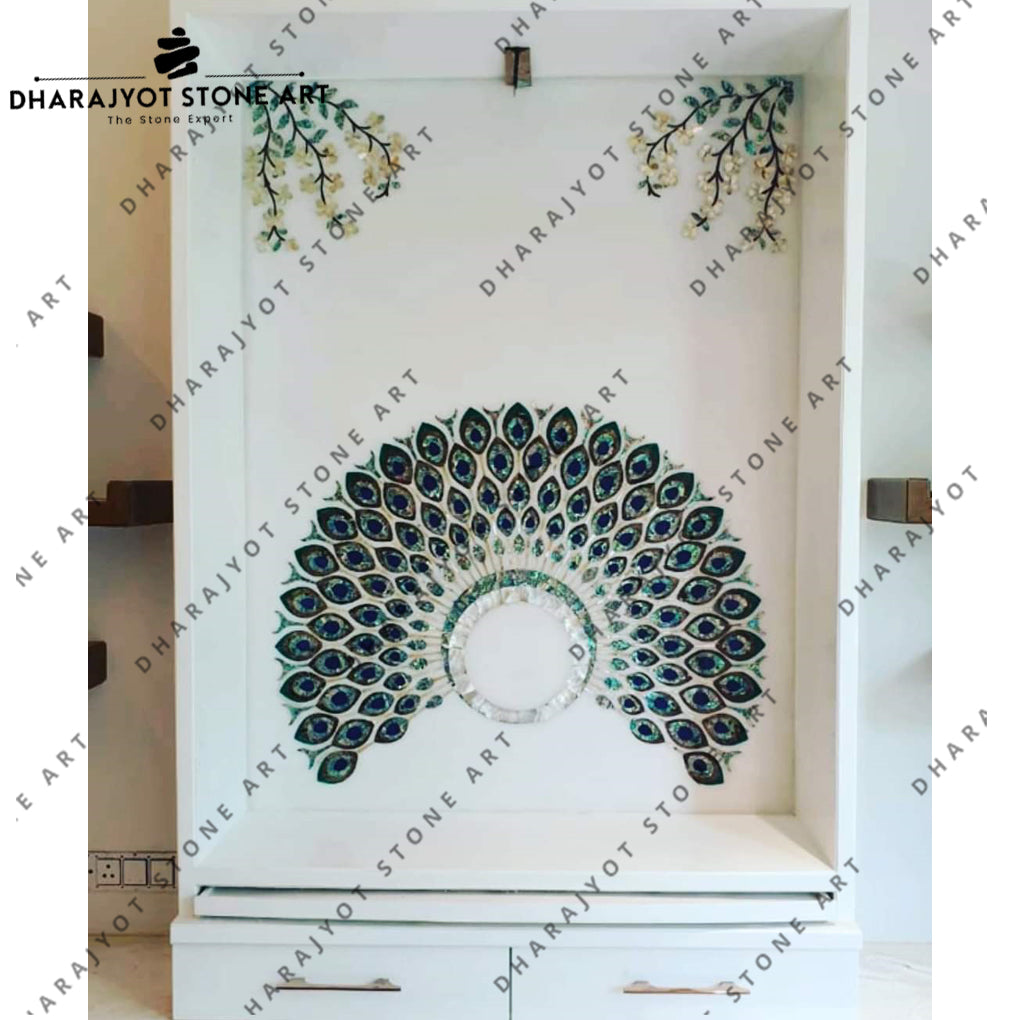 Decorative White Marble Wall Panel with Inlay for Temples