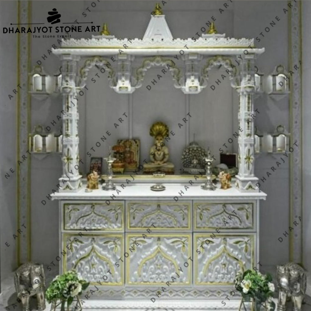 Elegant Hand-Carved White Marble Jain Temple for Indoor Use
