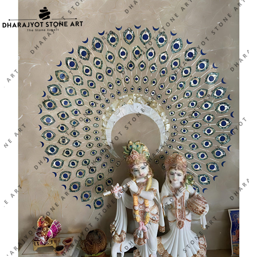 Radha Krishna White Marble Inlay Temple
