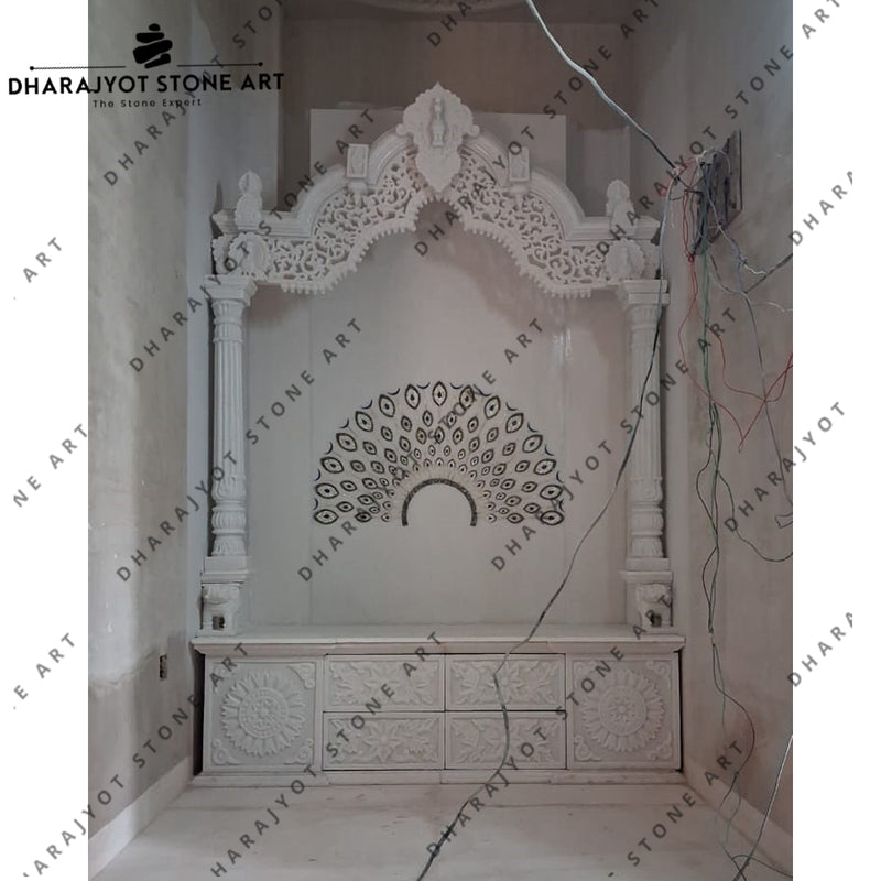 Antique White Marble Inlay Carved Temple For Home