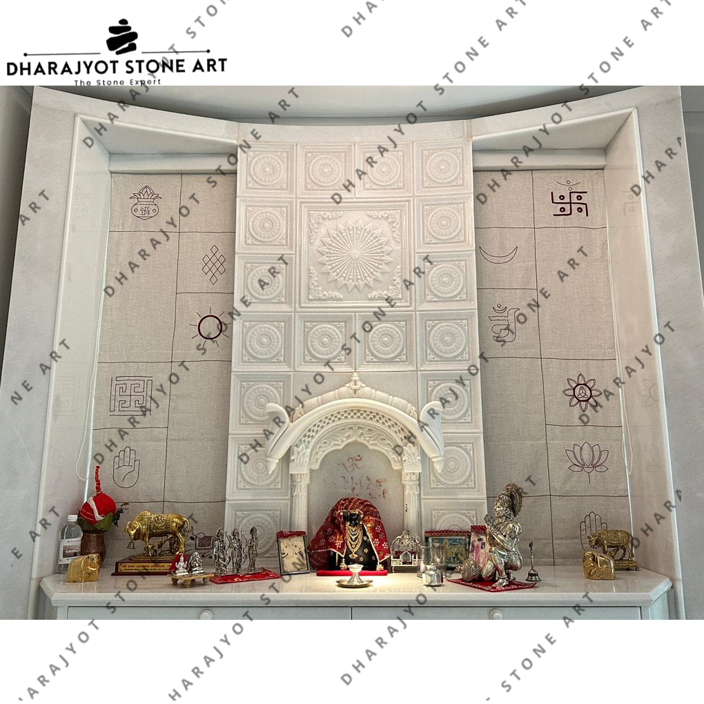 Custom Carved Polished White Marble Handcrafted Home Mandir