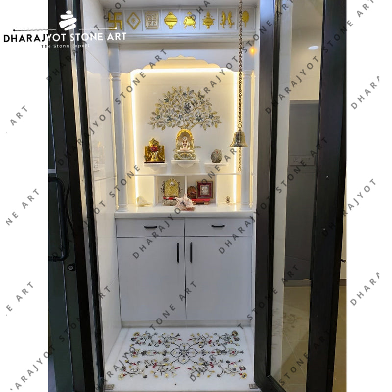 Custom Size White Marble Stone Pooja Mandir for Home