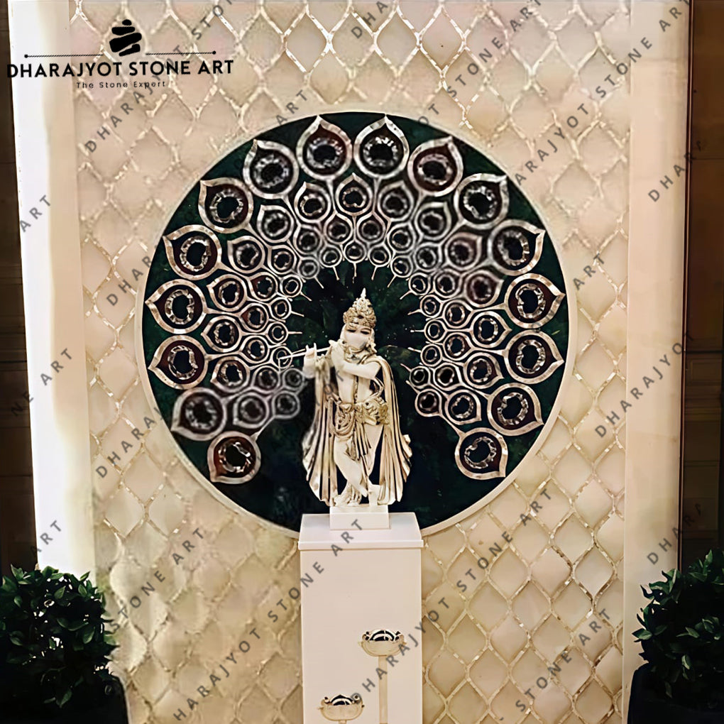 Inlay Handcarved White Marble Polished Temple Pooja Mandir