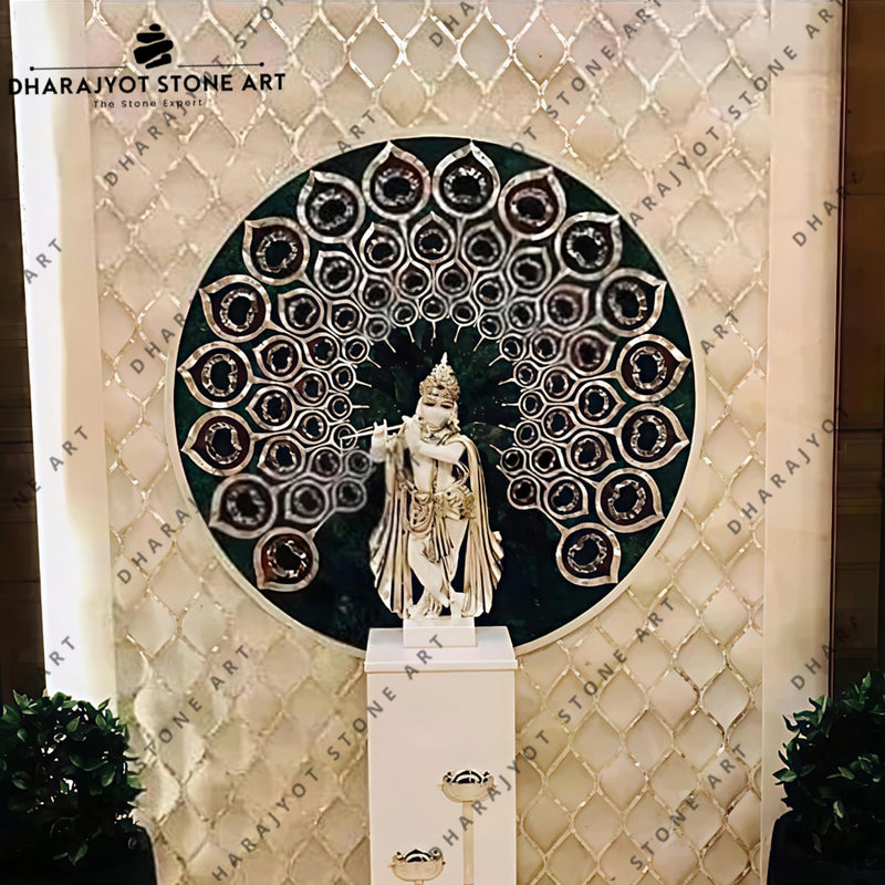 Inlay Handcarved White Marble Polished Temple Pooja Mandir
