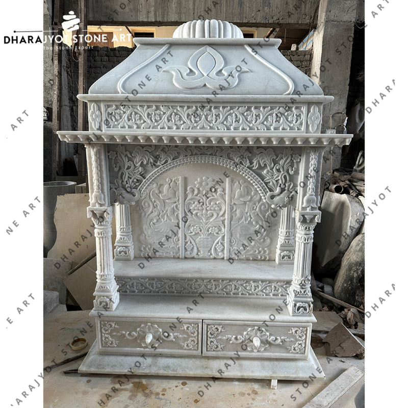 Elegant Hand-Carved White Marble Temple for Home