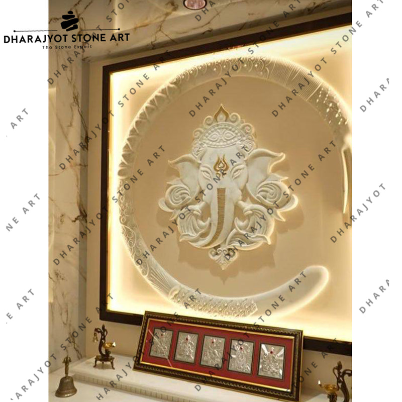 Elegant Lord Ganesha Stone Carving Temple Mural