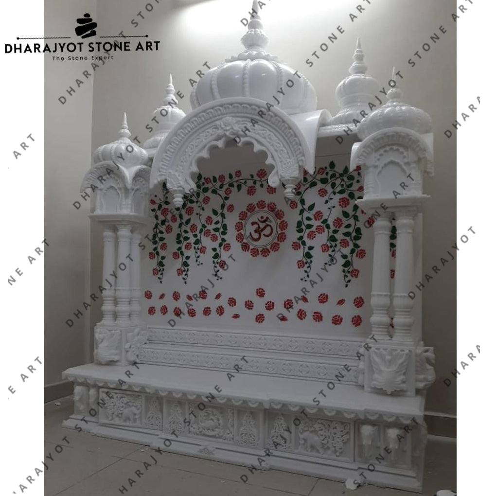 Indian White Marble Home Temple With Inaly Work