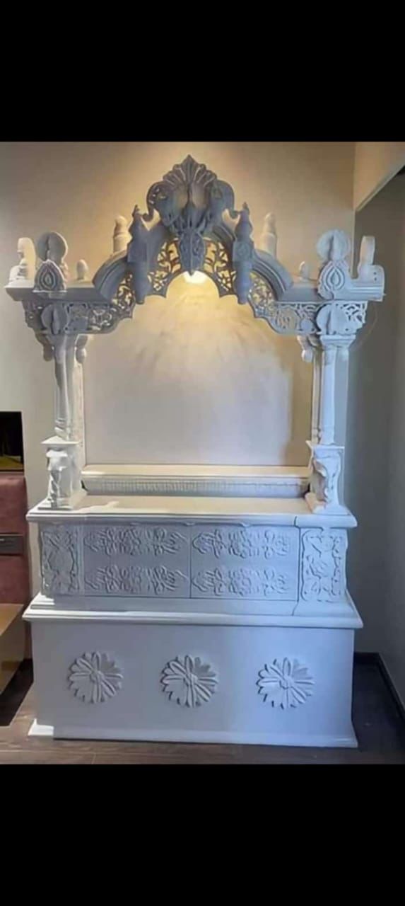 Traditional Pooja Mandir Hand Carved White Marble Home Temple