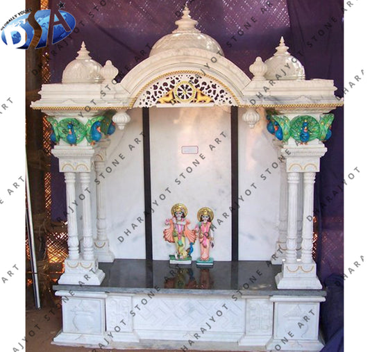 Hand Carved White Marble Polished Temple