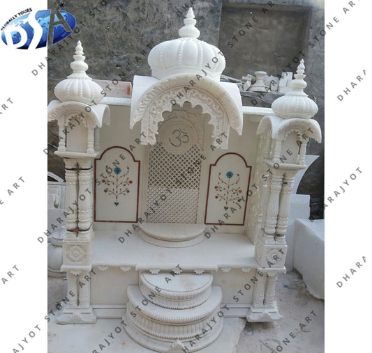 Traditional White Marble Temple With Inlay Work