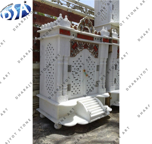 Pure White Marble Flower Inlay Design White Temple