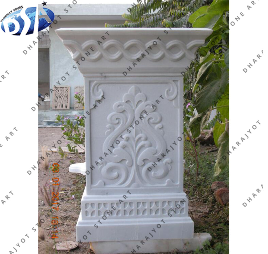 Hand Carved White Marble Polished Tulsikyara