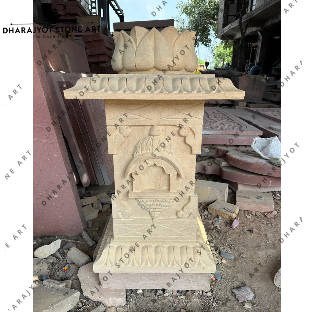 Home Decoration Hand Carving Yellow Sandstone Tulsi Kyara