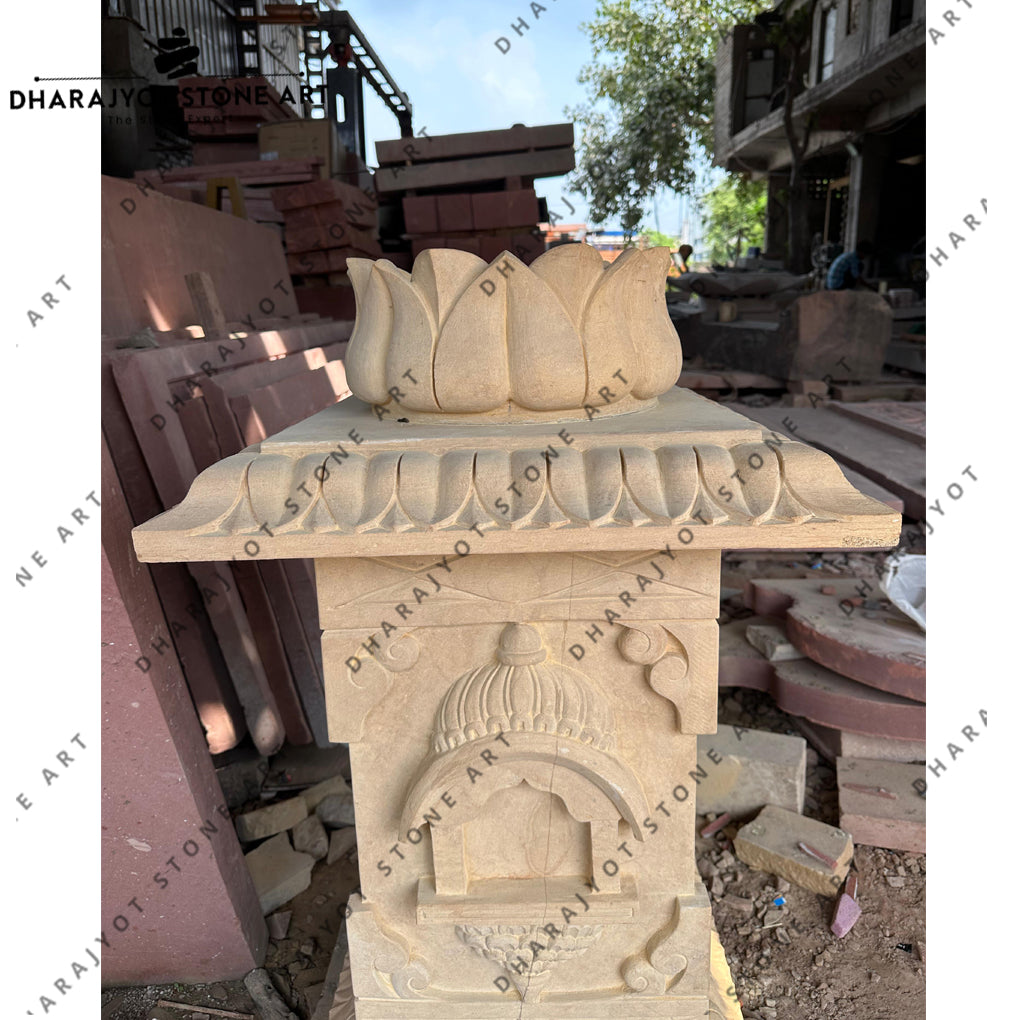 Home Decoration Hand Carving Yellow Sandstone Tulsi Kyara