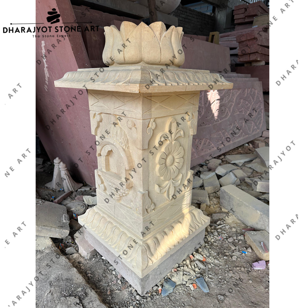 Home Decoration Hand Carving Yellow Sandstone Tulsi Kyara