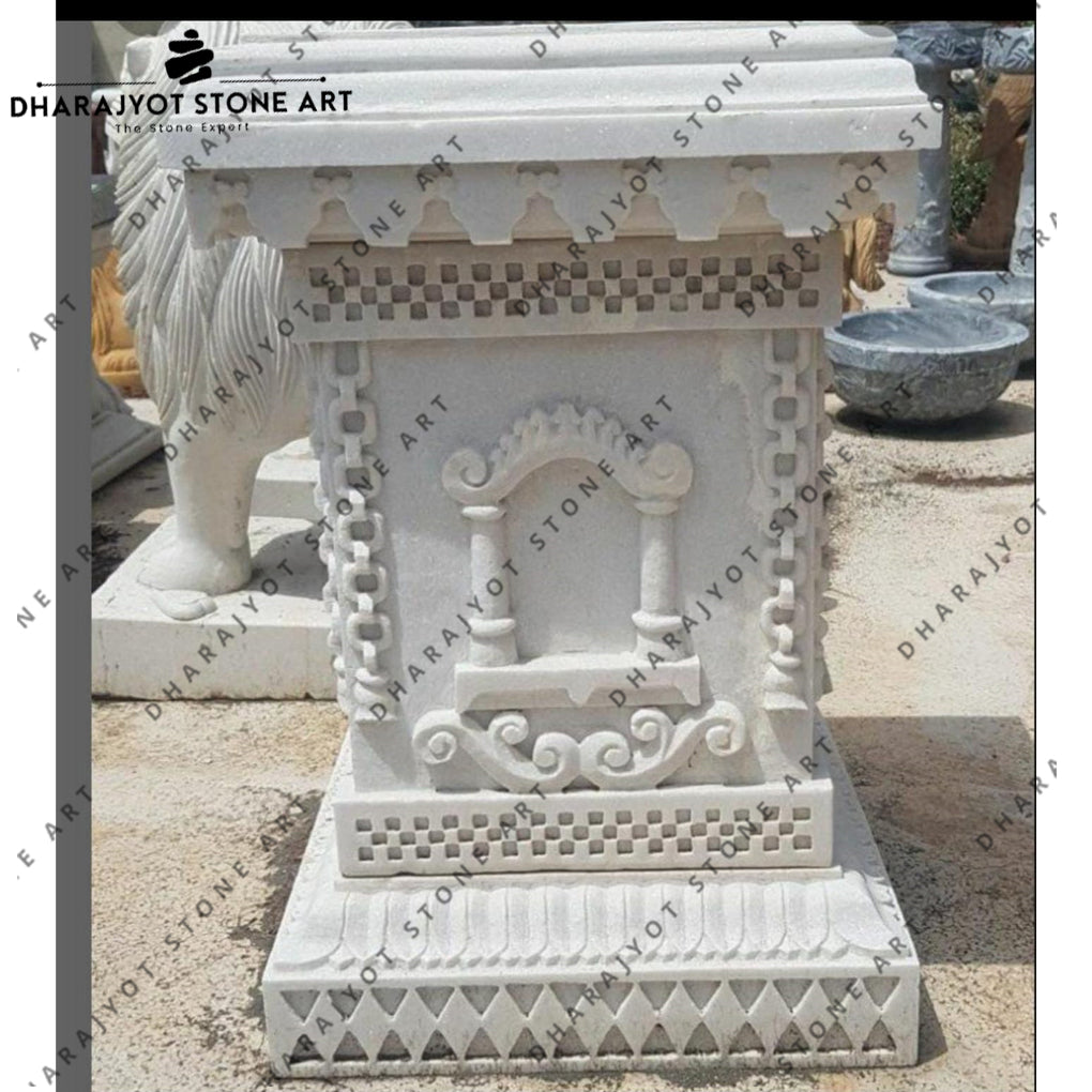 Elegant Hand Carved White Marble Tulsi Kyara