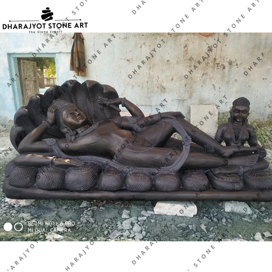 Carved Antique Garden Black Marble Vishnu Statue