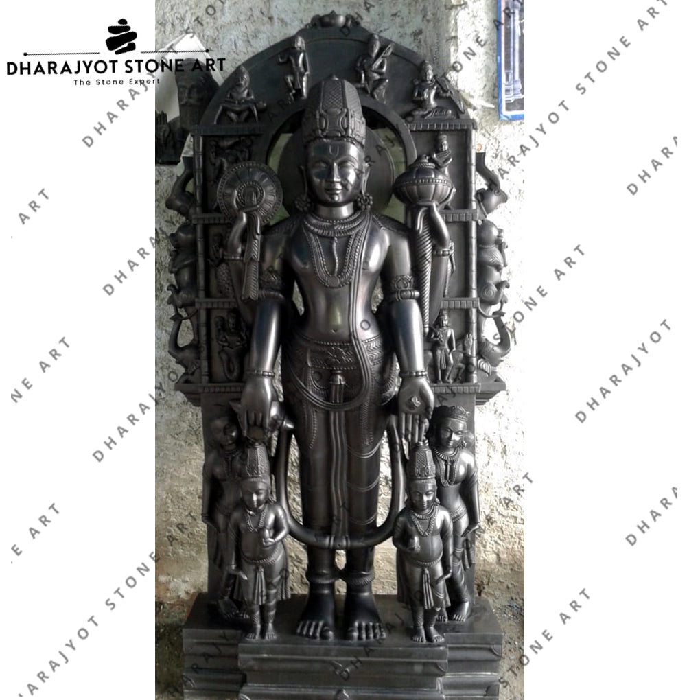 Hindu Black Marble Vishnu Statue