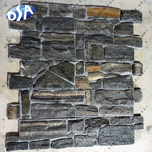 Black Natural stone slate tiles exterior wall cladding