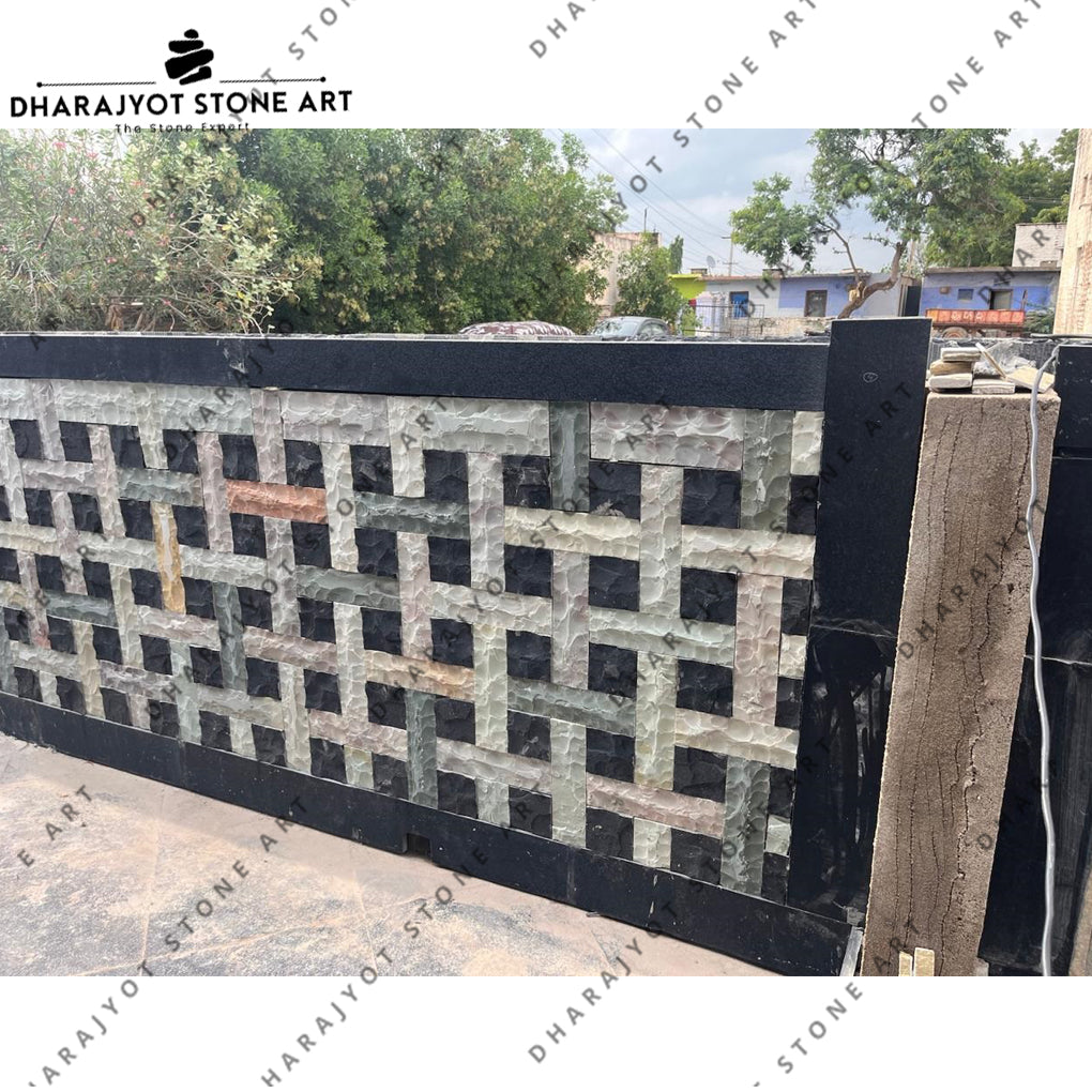 Modern Geometric Lattice Stone Wall Cladding Design