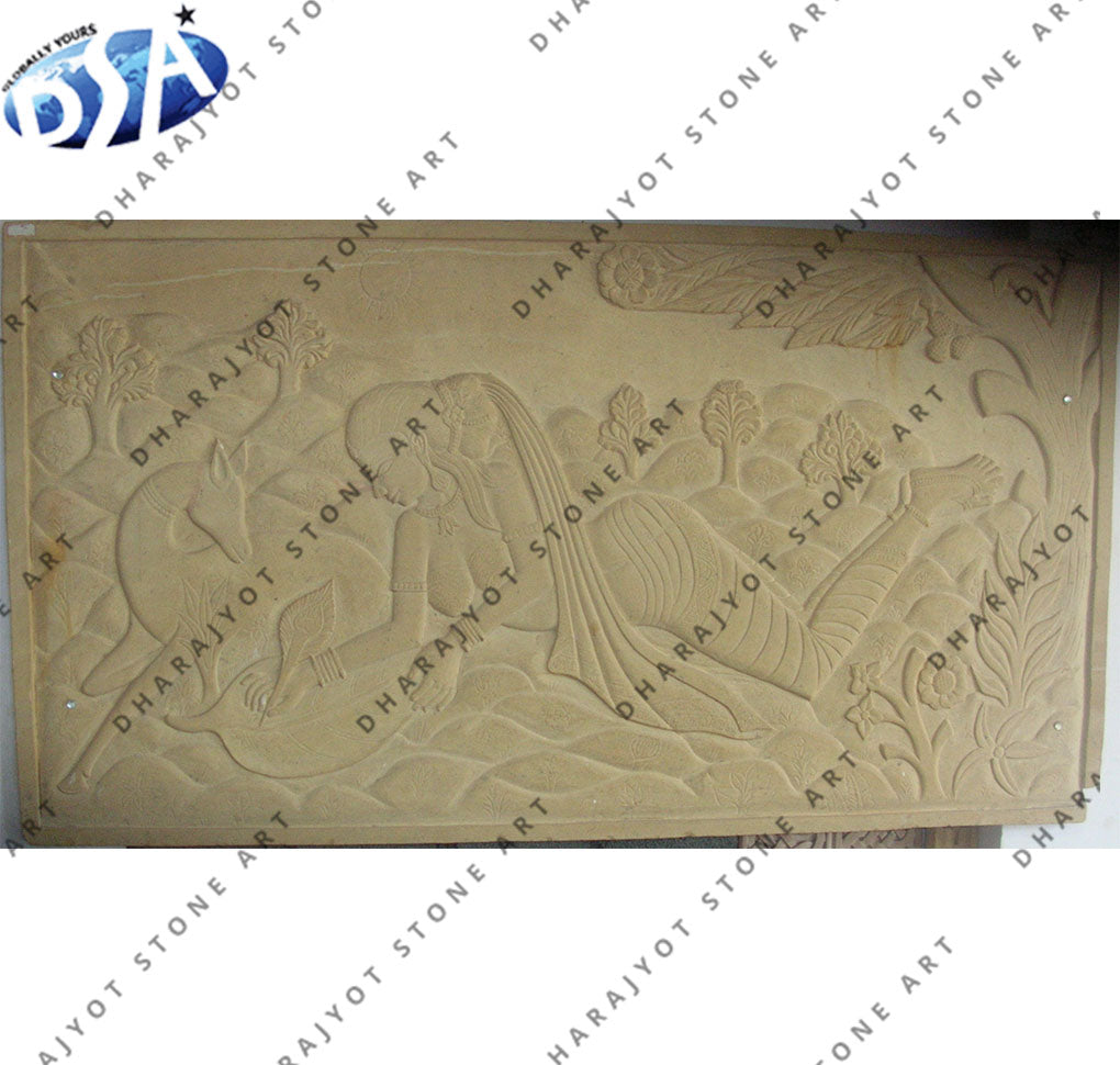 Traditional Indian Lady Scene Handcrafted Stone Wall Hanging