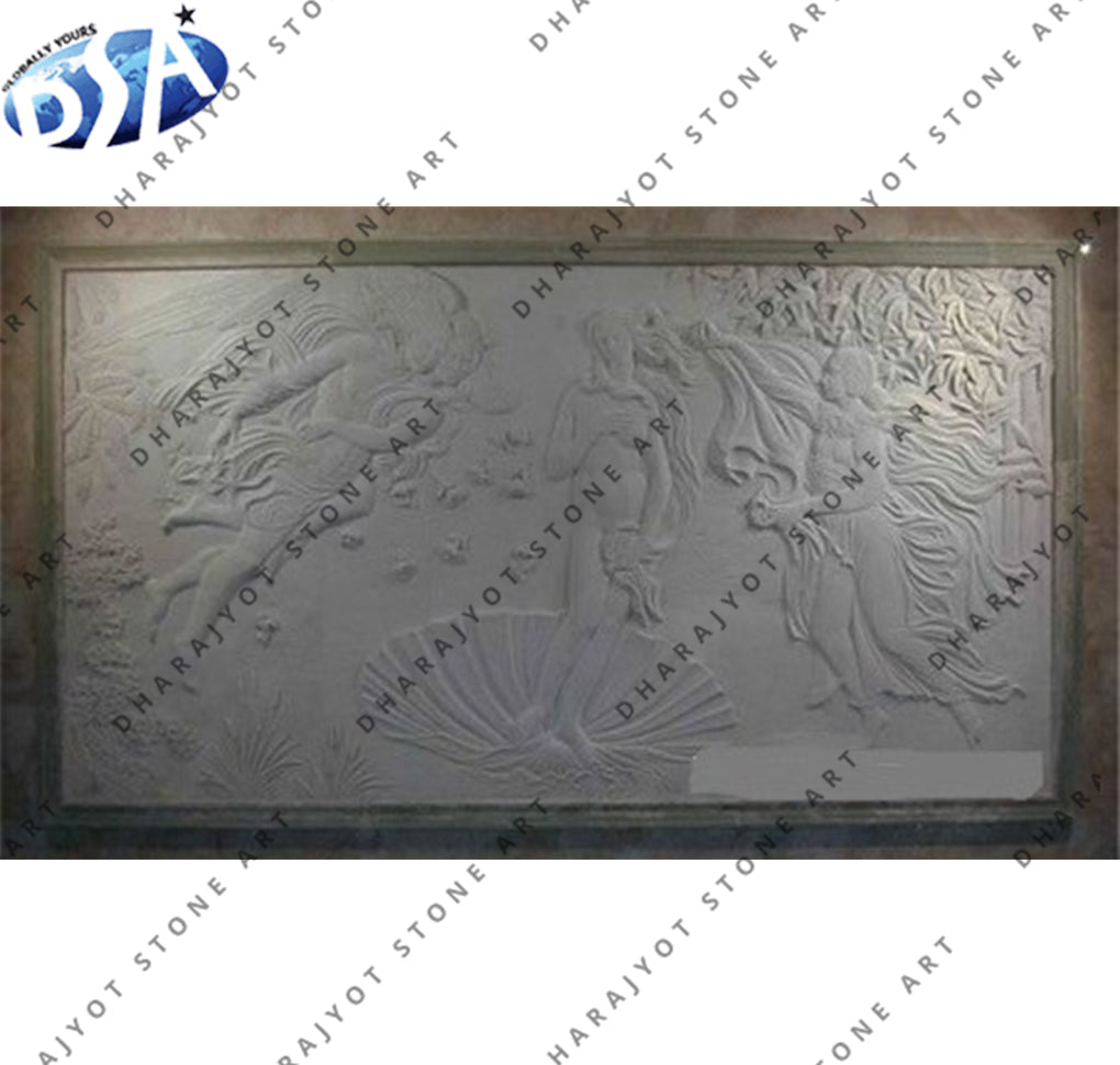 Luxury Handcrafted Female Sculpture White Stone Relief Panel