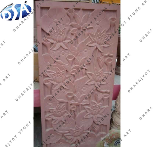 Natural Stone Carved Red Marble Flower Wall Hanging