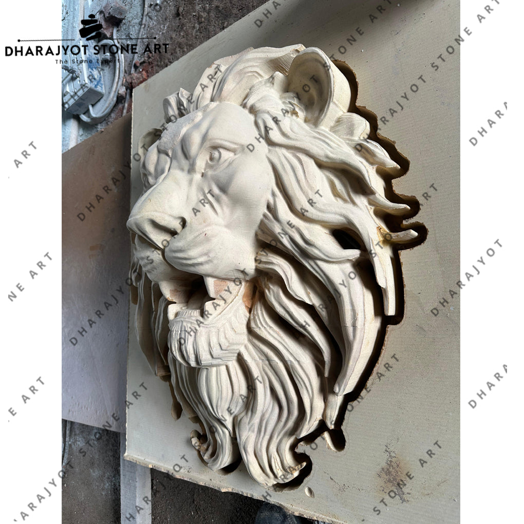 Hand-Carved Natural Stone Majestic Lion Head Wall Hanging
