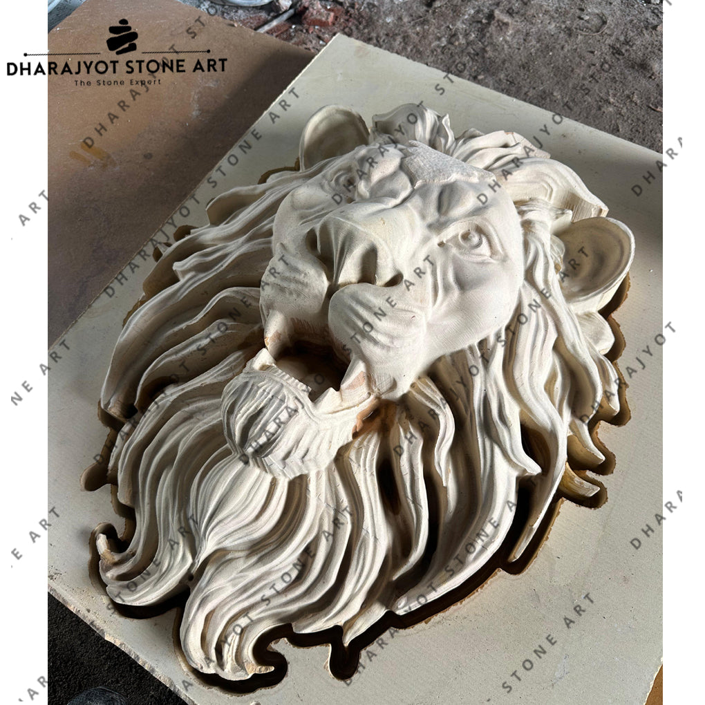Hand-Carved Natural Stone Majestic Lion Head Wall Hanging