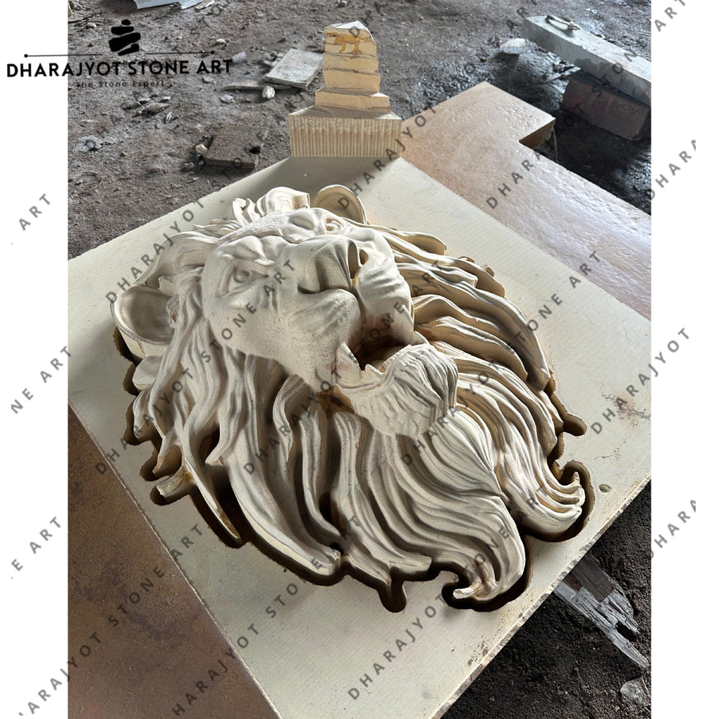 Hand-Carved Natural Stone Majestic Lion Head Wall Hanging